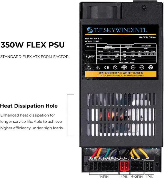 Alt view image 3 of 7 - Flex Power Supply 350W Fully Modular Small-1U PSU 110-220V AC with 1x20/24Pin Motherboard Power,2xSATA Interfaces, 2xIDE Fan Power for Rack Mount Case Desktop Server POS AIO System