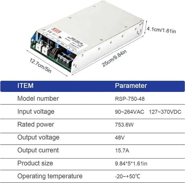 Alt view image 5 of 6 - DineDeck: RSP-750-48 48V 15.6A 750W High-Efficiency Power Supply - Industrial Automation & Control