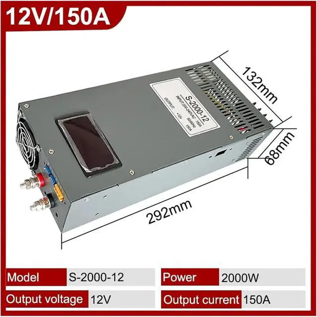 Alt view image 2 of 7 - 1000W 1500W 2000W 3000W High Power Switching Power Supply AC To 12V 24V 36V 48V AC Supply Adjustable With Display Transformer for Computer Lab, LED Strip Light and So on(S-2000W -12V)