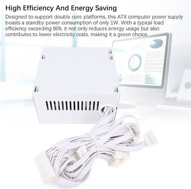 Alt view image 2 of 7 - 600W Power Supply, Computer Modular Power Supply with 120mm Fan, Smart Temperature Control, Continuous Gaming PSU for ATX Desktop Case