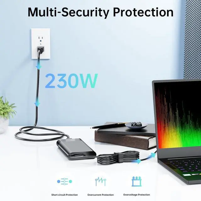 Alt view image 3 of 6 - 230W Smart AC Adapter for HP Victus Charger Omen 15 17 ZBook Fury 17 16 G10 G9 Compatible with HP Gaming Laptop 230 Watt Power Supply TPN-LA10 M41303-001 PA-1231-08HH M35733-001