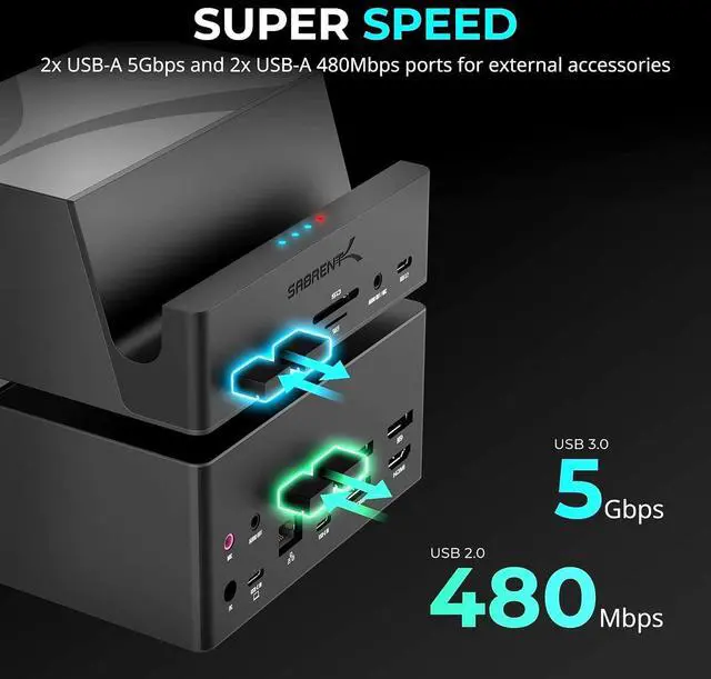 Alt view image 6 of 7 - SABRENT USB-C Universal Laptop Docking Station, Dual Monitor Displaylink Dock for Laptops, Ultrabooks, Chromebooks, MacBooks, iPads, Tablets & Smartphones (DS-UICA)