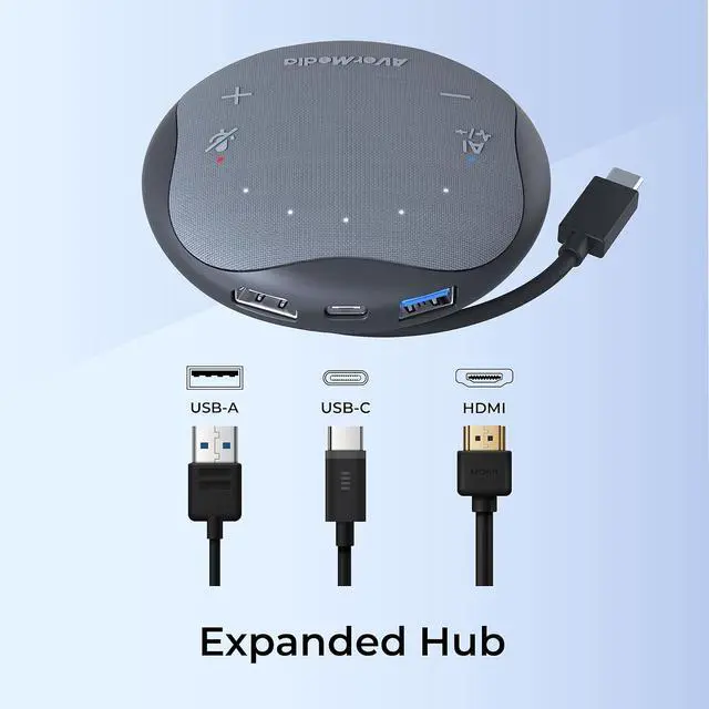 Alt view image 4 of 6 - Pocket Speakerphone AS315 Works with Zoom and Teams, USB-C Docking Station, USB Hub, Portable Conference Speaker and Microphone, AI Noise Reduction