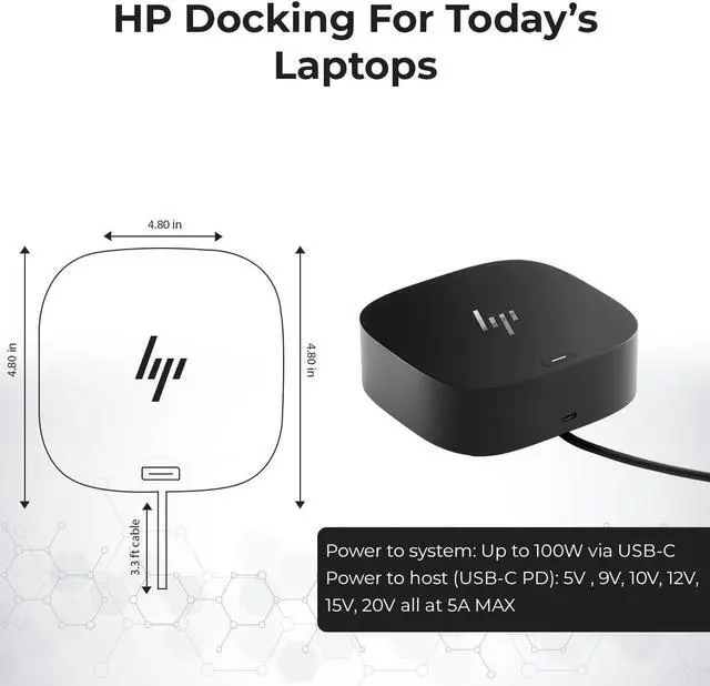 Alt view image 6 of 7 - HP Docking Station for Laptop Dual Monitor and Charging Bundle - HP USB-C G5 Dock 5TW10AA / 5TW10UT / 5TW10AA#ABB with 120W Adapter, HDMI, DisplayPort, USB-C Cables & Microfiber Cleaning Cloth