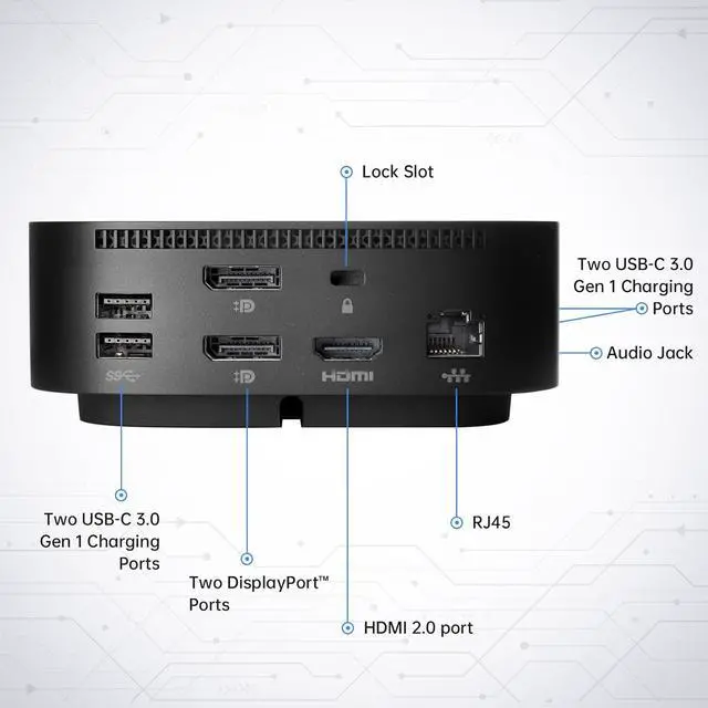 Alt view image 2 of 7 - HP Docking Station for Dual Monitor Bundle - HP USB-C G5 Dock for USB-C & Thunderbolt Laptop with 120W AC Adapter + HDMI & DisplayPort Cables + USB Cable