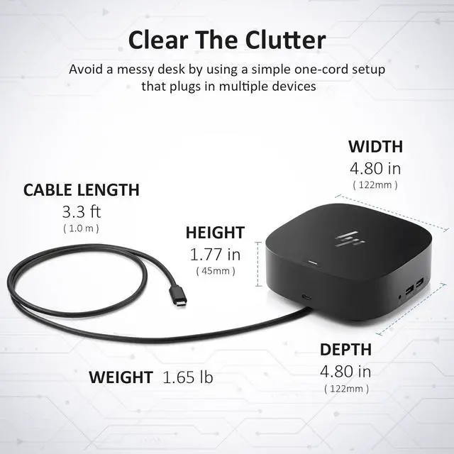 Alt view image 5 of 7 - HP Docking Station for Dual Monitor Bundle - HP USB-C G5 Dock for USB-C & Thunderbolt Laptop with 120W AC Adapter + HDMI & DisplayPort Cables + USB Cable