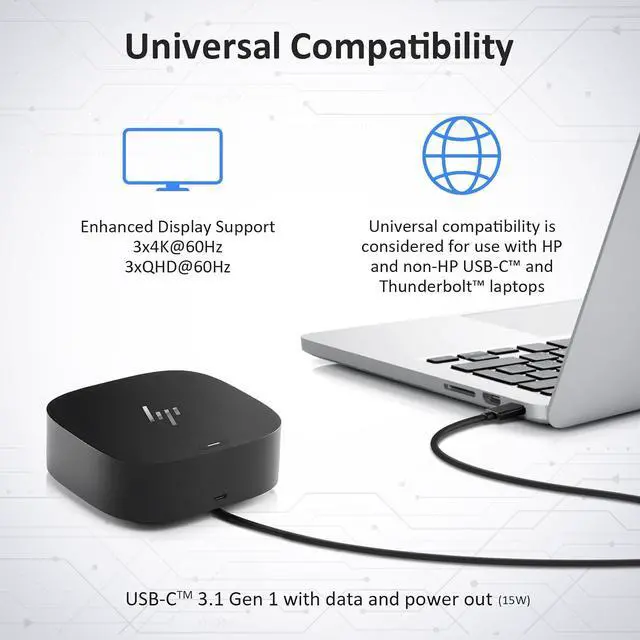 Alt view image 7 of 7 - HP Docking Station for Dual Monitor Bundle - HP USB-C G5 Dock for USB-C & Thunderbolt Laptop with 120W AC Adapter + HDMI & DisplayPort Cables + USB Cable