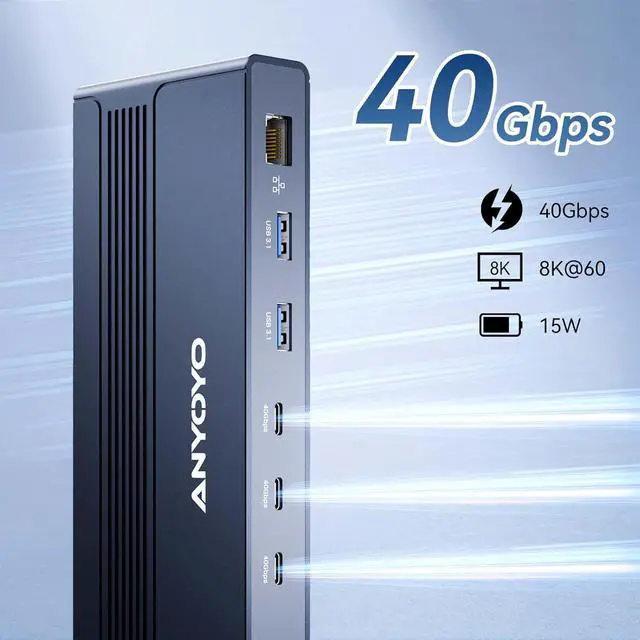 Alt view image 7 of 7 - ANYOYO Thunderbolt Docking Station Dual Monitor,13-in-1 MacBook Pro Laptop Docking Station for 8K 60 & Dual 4K60, USB 3.2 10Gbps,1000Mbps Ethernet PD 120 W SD/TF 4.0 Dock for Mac M1/M2/M3/M4 Pro/Max