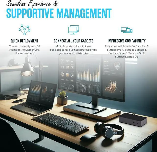 Alt view image 5 of 6 - Koncept SVS-00001/1917 for Microsoft Replacement - Surface Dock 2 Surface Pro Docking Station with USB-C to C Cable & 199W - Compatible for Surface Pro 4/5/6/7, Surface Book 2/3,