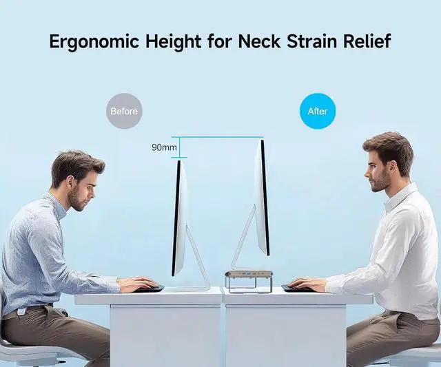 Alt view image 6 of 7 - Monitor Stand HUB - Aluminum Riser with 6-in-1 Docking Station: 4K HDMI, USB-C, USB 3.0, PD 100W, Wireless Charging, Drawer Organizer - Gray