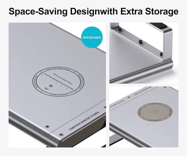 Alt view image 7 of 7 - Monitor Stand HUB - Aluminum Riser with 6-in-1 Docking Station: 4K HDMI, USB-C, USB 3.0, PD 100W, Wireless Charging, Drawer Organizer - Gray