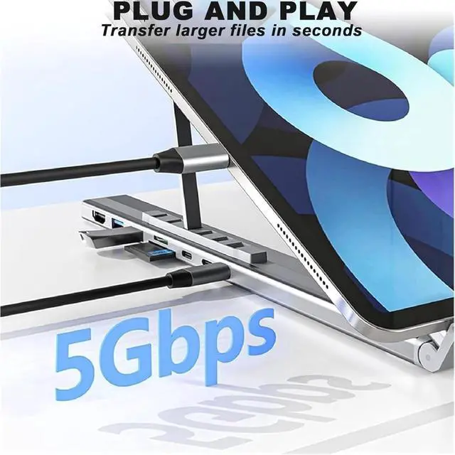 Alt view image 4 of 7 - Civilizek 8-in-1 USB-C Laptop Stand, 2025 Upgrade 8 in 1 Laptop Stand with Docking Station, Foldable Portable Tablet Stands with 4K HDMI, 2 USB 3.0, Pd 100w, for Home and Offices (1 pc)