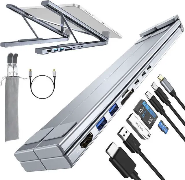 Main image of Civilized 8-in-1 USB-C Laptop Stand, Miraclew Laptop Docking Station Stand,Portable Adjustable Stand Hub for Home Offices, Corporate Desks, and Cafés with 4K HDMI, 2 USB 3.0, Pd 100w (Silver)