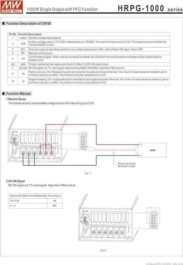 Alt view image 5 of 7 - Mean Well HRPG-1000 Switching Power Supply 12V15V24V48V 1000W Single Output with PFC Function (HRPG-1000-24)