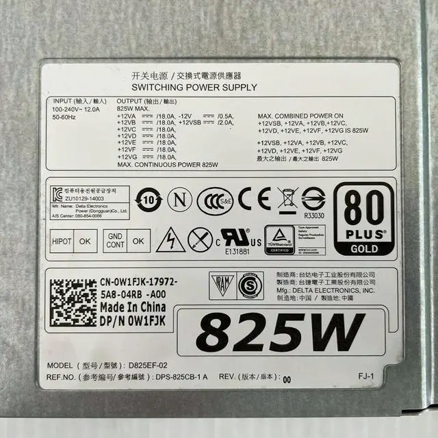 Alt view image 4 of 4 - For T5810 T7810 T7910 825W Server Power Supply DPS-825CB-1 A W1FJK 0W1FJK D825EF-02