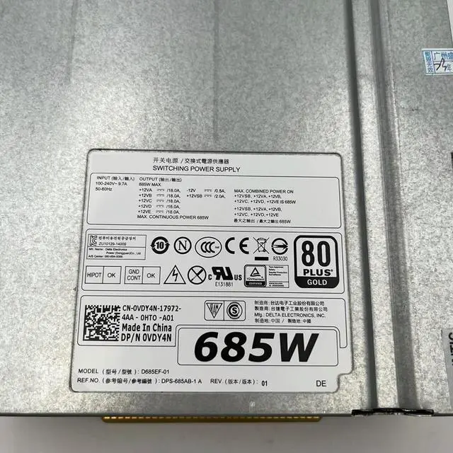Alt view image 4 of 4 - Workstation Power Supply For T5810 T7810 D685EF-01 F685EF-01 0CYP9P 0K8CDY 0VDY4N 685W