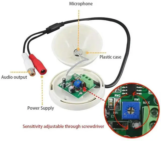 Alt view image 2 of 3 - Mini CCTV Microphone Security Surveillance Audio Input Wide Range CCTV Camera Sound Pick up For AHD DVR IP Camera