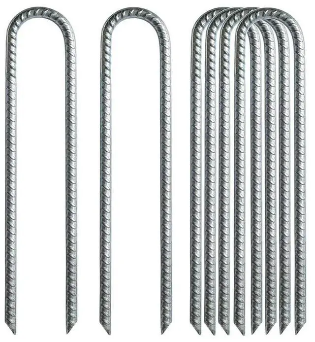 Alt view image 6 of 6 - 6Pcs Garden Ground Rebar Stakes Tent Nails Galvanized Steel U Pegs Gardening Anchors, Heavy Duty Landscape Pins 12 Inch Rich