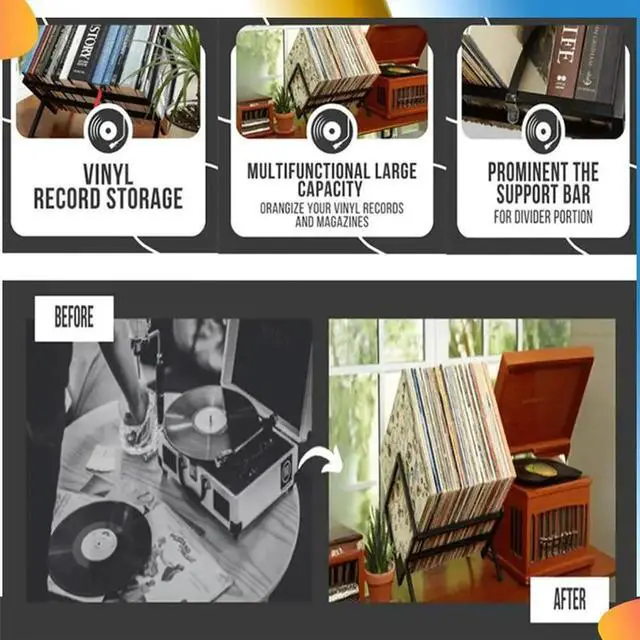 Alt view image 5 of 7 - Vinyl Record Holder Stand 100Lps-Easy Assembly Record Racks Sleek Matte Black LP Holder Stand