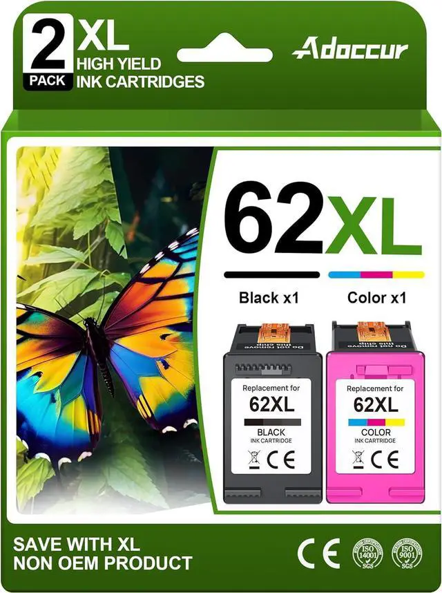 Main image of Ennovor 62XL Ink Cartridges Black and Color Replacement for HP Ink 62 HP 62 Ink Fits for Envy 5540 7640 5640 5660 7645 5549 OfficeJet 5740 5746 8040 OfficeJet Mobile 250 200 Printer (2 Pack)
