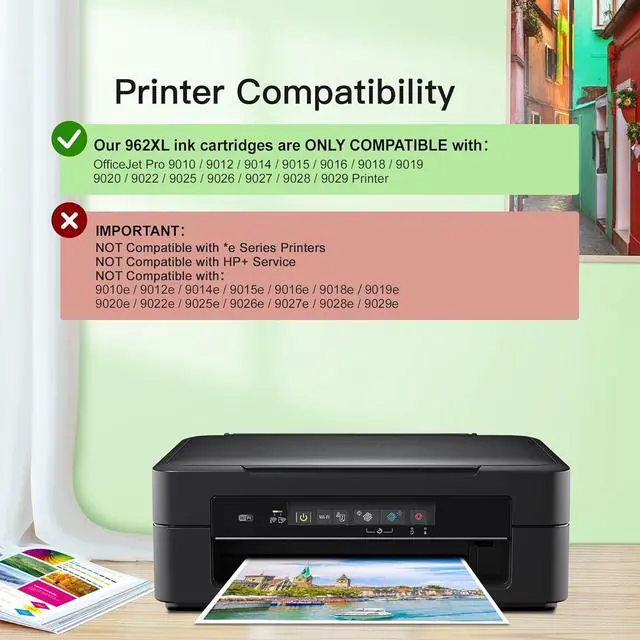 Alt view image 2 of 7 - Ennovor 962XL 962 Ink for HP 962XL Ink Cartridges Combo Pack Compatible for HP Ink 962xl Black and 962 Color Combo Pack Work for HP Office Jet Pro 9010 Ink Cartridges 9020 9015 9018 Printers (4 Pack)