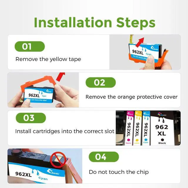 Alt view image 6 of 7 - 962XL Ink Cartridges Combo Pack Replacement for HP 962 XL Ink Cartridges Black and Color HP962 HP962XL for OfficeJet Pro 9015e 9015 9010e 9010 9018 9018e 9020 9025e 9025 Printer (BK/C/M/Y,4 Pack)