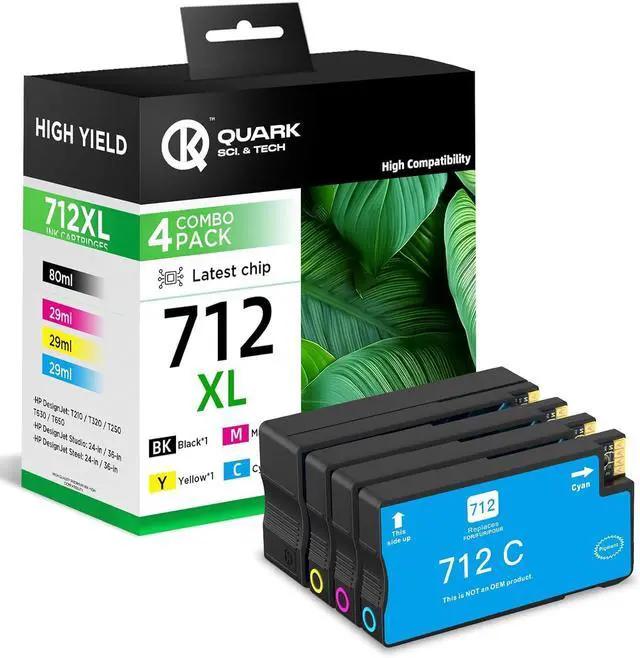 Main image of 712 712XL Ink Cartridges High Yield Compatible with HP 712XL 712-XL 712 XL Ink Cartridge for Designjet T650 T630 T320 T250 T210 Printers (4 Pack, 80-ML Black, 29-ML Cyan/Magenta/Yellow)