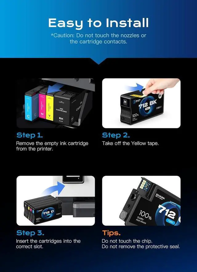 Alt view image 4 of 7 - 712 712XL Ink Cartridges High Yield Compatible with HP 712XL 712-XL 712 XL Ink Cartridge for Designjet T650 T630 T320 T250 T210 Printers (4 Pack, 80-ML Black, 29-ML Cyan/Magenta/Yellow)