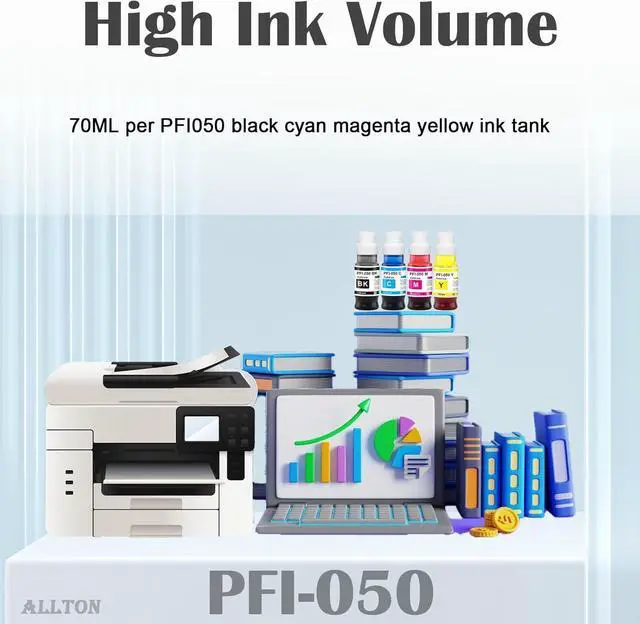 Alt view image 3 of 5 - PFI-050 PFI050 Ink Refill 4-Pack PFI-050 Pigment Ink Tank Set Replacement for Canon imagePROGRAF TC-20 TC-20M Printer(4-Pack)