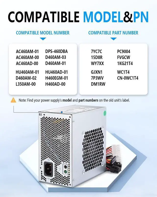 Alt view image 4 of 7 - D460AM-03 HU460AM-01 HU460AD-01 D460AM-01 WC1T4 WY7XX 460W Power Supply Compatible with Dell XPS 8930, 8920, 8910, 8900, 8700, 8300 High-Frequency Switching Power Supplies