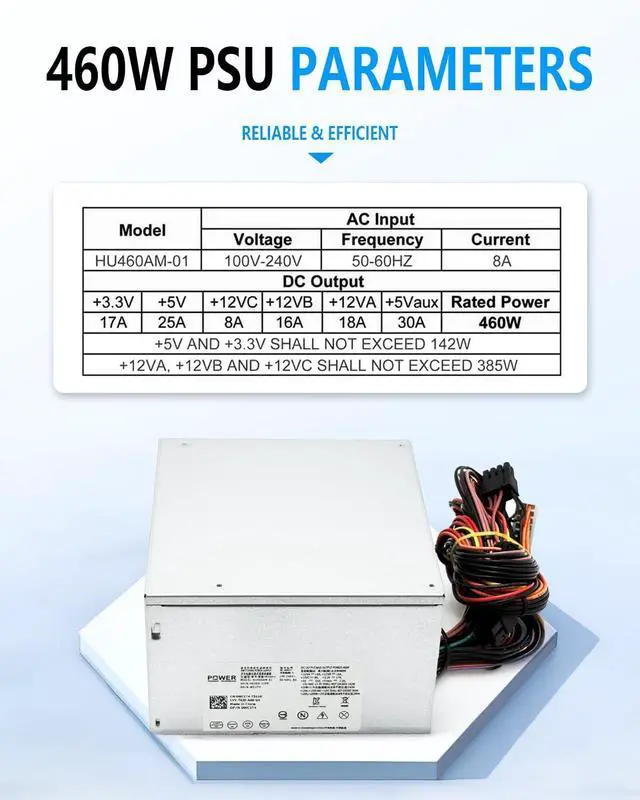 Alt view image 6 of 7 - D460AM-03 HU460AM-01 HU460AD-01 D460AM-01 WC1T4 WY7XX 460W Power Supply Compatible with Dell XPS 8930, 8920, 8910, 8900, 8700, 8300 High-Frequency Switching Power Supplies