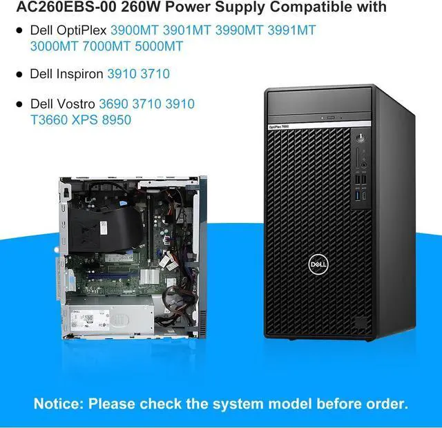 Alt view image 3 of 7 - Upgraded AC260EBS-00 260W Power Supply PSU Compatible with Dell Optiplex 3000MT 5000MT 7000MT Vostro 3710 3910 T3660 H260EBS-00 L260EBS-00 D260EBS-00 0NCM9 HVW4Y 5FK7C 7JGJF AC260EBS-00 Power Supply