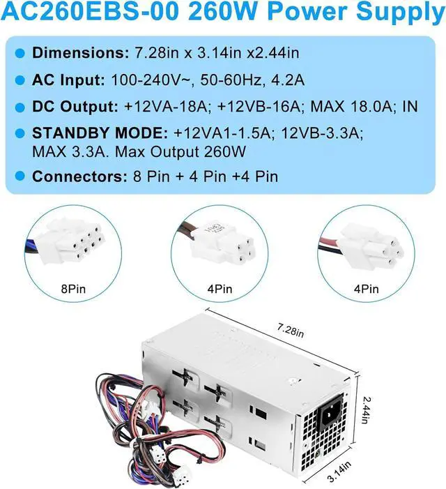 Alt view image 5 of 7 - Upgraded AC260EBS-00 260W Power Supply PSU Compatible with Dell Optiplex 3000MT 5000MT 7000MT Vostro 3710 3910 T3660 H260EBS-00 L260EBS-00 D260EBS-00 0NCM9 HVW4Y 5FK7C 7JGJF AC260EBS-00 Power Supply