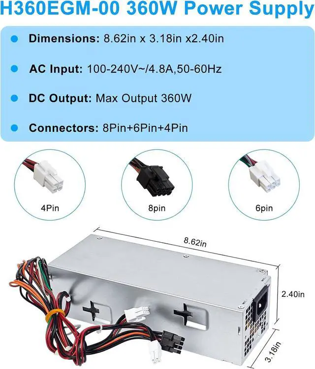 Alt view image 5 of 7 - S-Union Upgraded H360EGM-00 VM8KR 360W Power Supply PSU Compatible with Dell Optiplex 3050 7050 7060 3050MT 7050MT 7060MT Vostro 3668 3669 SFF D360E001L L360EGM-00 8HKG7 H360EGM-00 Power Supply
