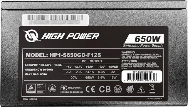 Alt view image 3 of 3 - HIGH POWER 80 Plus Gold Certified PC Computer Power Supply - 650 Watts PSU, Continuous Power ATX 12V V2.3/EPS Active PFC with Whisper Quiet 120mm Fan, Reliable Performance and High Efficiency