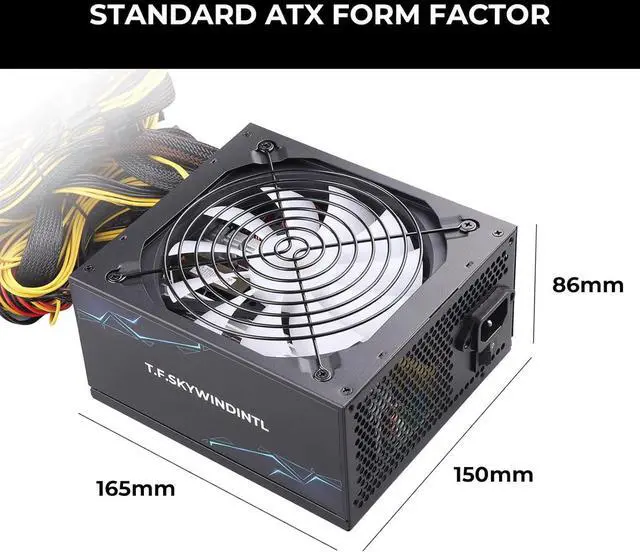 Alt view image 7 of 7 - 1250W Power Supply PCIE 5.0 ARGB Gaming PSU Standard ATX Form Factor Non Modular Full Voltage 100-240V Active PFC with 20+4Pin for Desktop PC Server