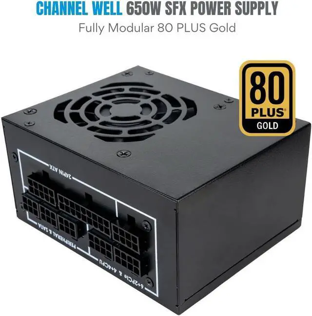 Alt view image 2 of 7 - CHANNEL WELL 650W SFX Power Supply (80 Plus Gold Certified, SFX Form Factor, with SFX to ATX bracket included) Fully Modular Power Supply with Industrial Grade Capacitors, 3 Year Warranty