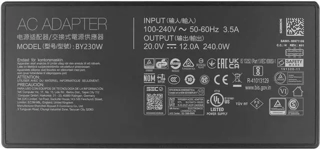 Alt view image 4 of 5 - 240W Charger Adapter for Asus ROG Zephyrus G16 GU605 GU605MI GU605MU GU605MV GU605MY GU605MZ GU605MZ-XS96 GU605MY-XS96 0A001-01120600 A20-200P1A Laptop Supply