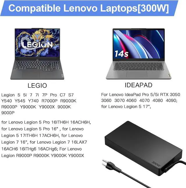 Alt view image 5 of 6 - 300W 20V 15A Laptop Charger AC Adapter Slim Compatible with Lenovo Legion 5 5i 5P 7 7i pro R9000P R9000K Y9000K Y9000X Gaming Laptop