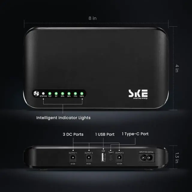 Alt view image 2 of 7 - Mini UPS DC 20000mAh Battery Backup & Surge Protector Uninterruptible Power Supply for Router Modem USB Type-C 5V/9V/12V DC20000 Plus Altair Black -