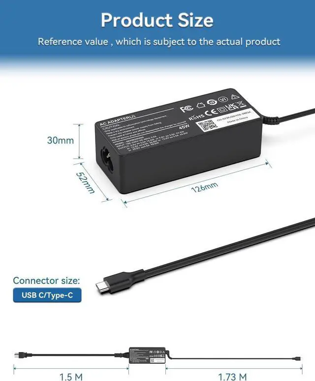 Alt view image 6 of 6 - 50 Pack USB C 45W Laptop Charger, Universal Type C Power Adapter for HP, Lenovo, Dell, Acer, Asus, Samsung, Google Laptop Chromebook Power Supply Cord