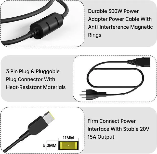 Alt view image 4 of 6 - 300W 20V 15A Laptop Charger Compatible with Lenovo Legion 5 5i 5P 7 7i R9000P R9000K Y9000K Y9000X fit for Legion C7 S7 Y540 Y545 Y740 ADL300SDC3A SA10R16956 Slim Tip Power Supply Adapter