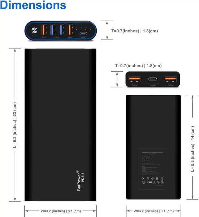 Alt view image 7 of 7 - BatPower 210Wh High Power Delivery Surface DC/PD USB C External Battery Portable Charger Compatible for Microsoft Surface Pro X 7 6 5 4 Go Book 3 2 Laptop 4 3 2 1 Power Bank & Slim 120W USB-C Adapter