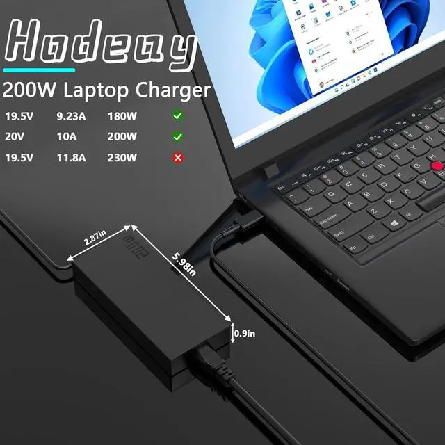 Alt view image 3 of 6 - 200W Rectangle Conn Charger Compatible with ASUS ProArt P16 (H7606) H7606WI Laptop Power Adapter