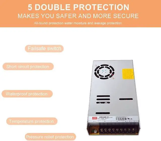 Alt view image 3 of 6 - LRS-600-12 Industrial Power Supply, 12V 50A 600W, High Efficiency 90%, Surge and Overload Protection, 5G Vibration Resistant, Reliable for Industrial Automation & Robotics