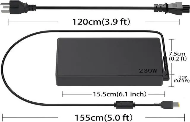 Alt view image 7 of 7 - 230W 20V 11.5A AC Power Adapter Laptop Charger Compatible with Lenovo Legion 5 5i 7 7i 5P C7 S7 5 15ACH6H 7i 15IMH05 P15 P17 T15g P1 Y540 Y740 Gaming Laptop Slim Tip Notebook Power Supply Cord