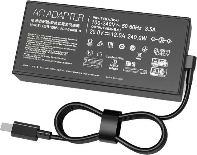 Alt view image 2 of 6 - 240W AC Charger for Asus ROG Zephyrus G16 2025 GU605 GU605M GU605MI GA605 GA605W ProArt P16 H7606 H7606WI TUF A16 A14 2024 2025 FA608 FA608W FA401WV FA401UV A20-200P1A Laptop Supply Adapter