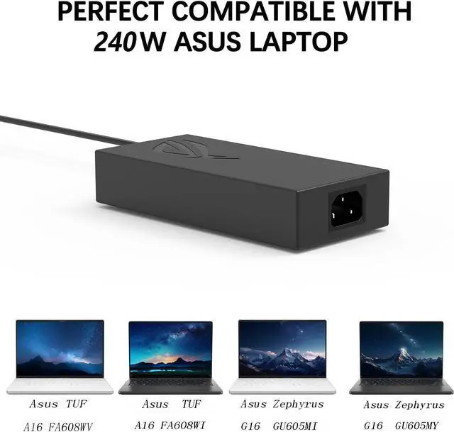 Alt view image 4 of 6 - 240W AC Charger for Asus ROG Zephyrus G16 2025 GU605 GU605M GU605MI GA605 GA605W ProArt P16 H7606 H7606WI TUF A16 A14 2024 2025 FA608 FA608W FA401WV FA401UV A20-200P1A Laptop Supply Adapter