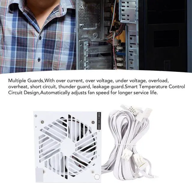 Alt view image 2 of 7 - ATX Computer Power Supply, 600W Semi Modular Gaming Power Supply, Smart Temperature Control, ATX 12V V2.4, 24Pin Motherboard