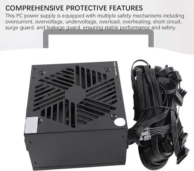 Alt view image 3 of 7 - 800W Power Supply, Energy Efficient Gaming PC Auto Speed Adjust Fan, Supports Dual Core Platforms with Overcurrent, Dual Core Platform Active Gaming Power Supply